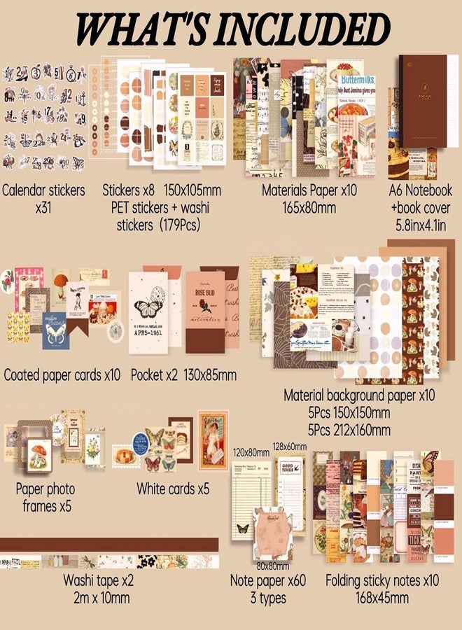 Niwlix Scrapbook Kit with A6 Grid Notebook, Bullet Junk Journals, DIY Gift Aesthetic Journaling Supplies for Teen Girl Women (Brown Kit) - Image 2